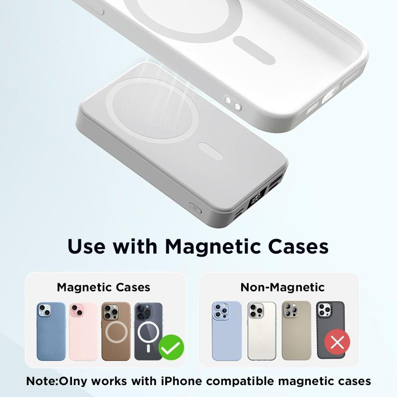 Magnetic Power Bank 10000Mah Wireless Portable Charger with USB-C Cable LED Display Foldable Battery Pack for Iphone 16/15/14/13/12/Pro/Pro Max Series Charging Compact Silicone Black