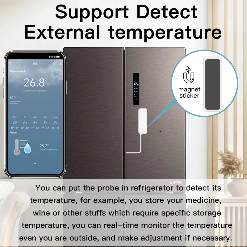 Wifi Temperature and Humidity Sensor External Probe Remote Control Smart Home Monitor Wrok with Alexa Tuya Smart Life