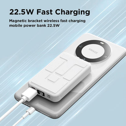 Magnetic Power Bank 10000Mah Wireless Portable Charger with USB-C Cable LED Display Foldable Battery Pack for Iphone 16/15/14/13/12/Pro/Pro Max Series Charging Compact Silicone Black