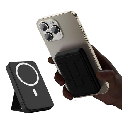 Magnetic Power Bank 10000Mah Wireless Portable Charger with USB-C Cable LED Display Foldable Battery Pack for Iphone 16/15/14/13/12/Pro/Pro Max Series Charging Compact Silicone Black