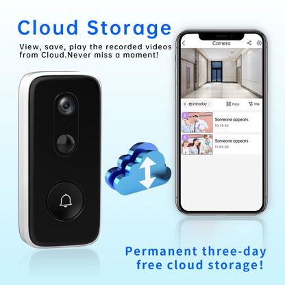 3MP 2MP Wifi Video Doorbell Camera Smart Home Security Battery PIR Motion Detector Two Way Intercom Free Cloud Storage